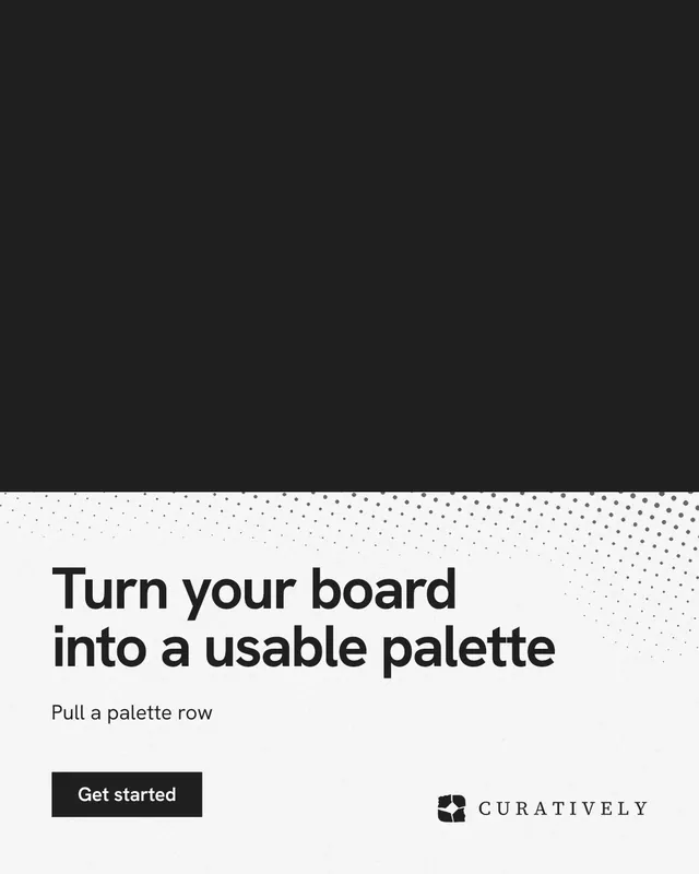 Instagram portrait post for Curatively: "Turn your board into a usable palette". Swiss style, bottom layout, light palette in black, white, grey.