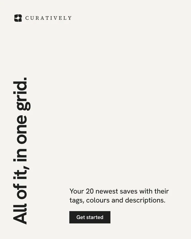 Instagram portrait post for Curatively: "All of it, in one grid." Swiss style, vertical layout, light palette in white.