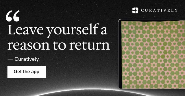 Social ad for Curatively: "Leave yourself a reason to return". Swiss style, quote layout, dark palette in yellow, black, grey.