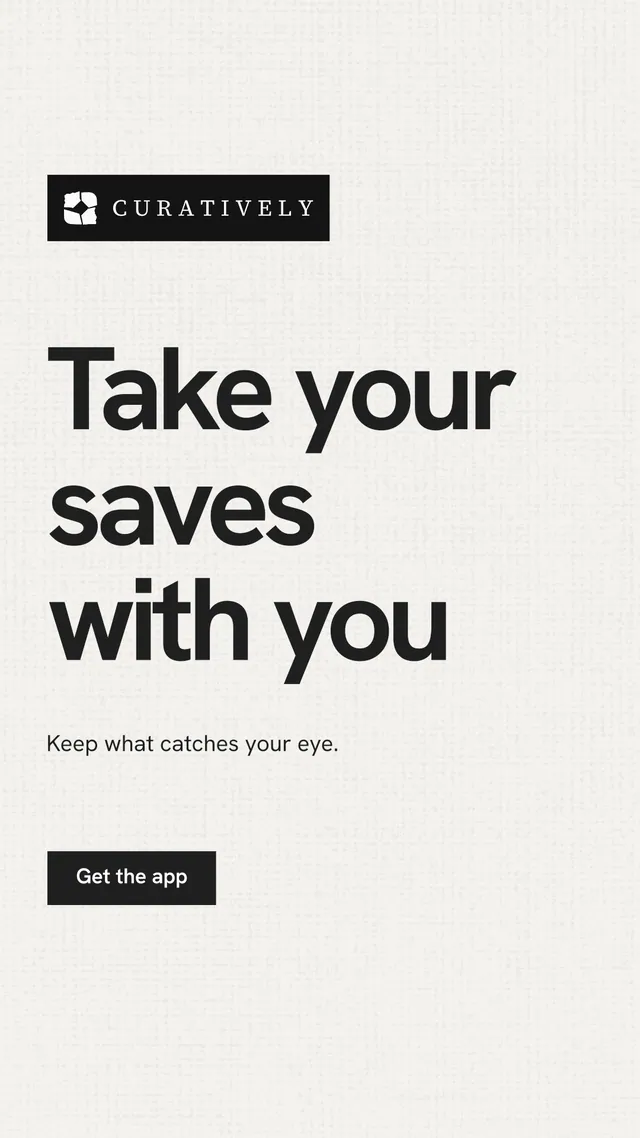 Instagram story for Curatively: "Take your saves with you". Swiss style, announce layout, light palette in white, grey.