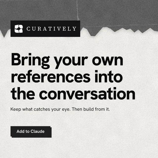 Instagram post for Curatively: "Bring your own references into the conversation". Paper trio style, announce layout, light palette in white, grey.