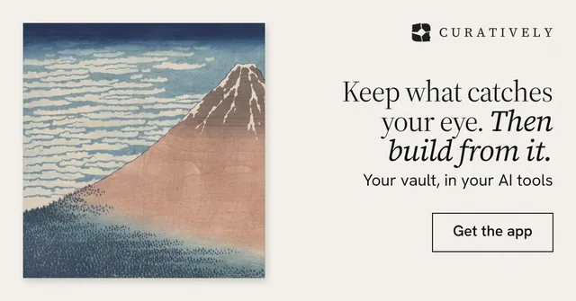Social ad for Curatively: "Keep what catches your eye. Then build from it." Editorial style, right layout, light palette in grey, white.