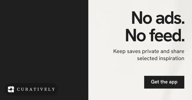 Social ad for Curatively: "No ads. No feed." Swiss style, right layout, light palette in black, white.
