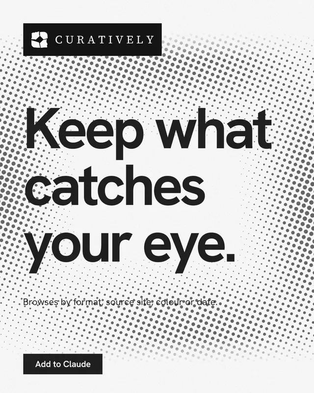 Instagram portrait post for Curatively: "Keep what catches your eye." Swiss style, announce layout, light palette in white, grey.