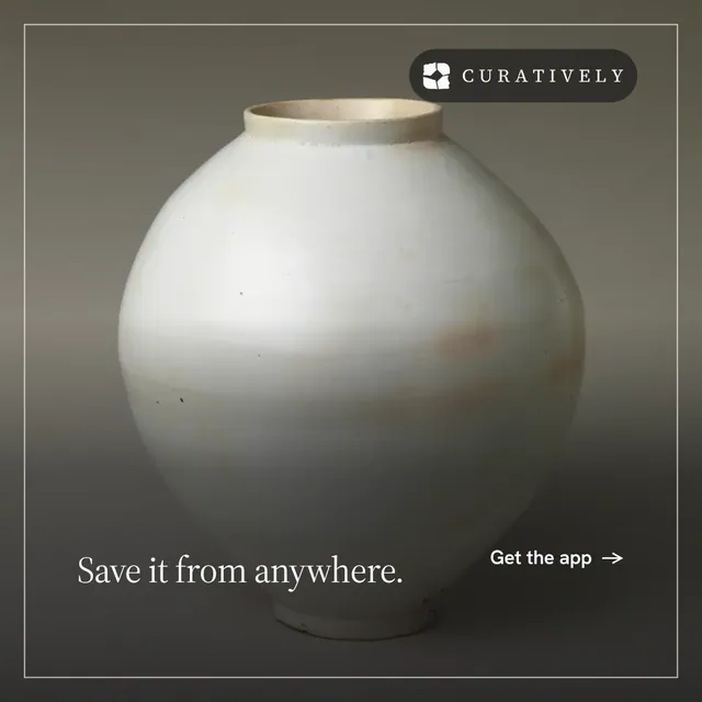 Instagram post for Curatively: "Save it from anywhere." Editorial style, image led layout, dark palette in grey, black, white.