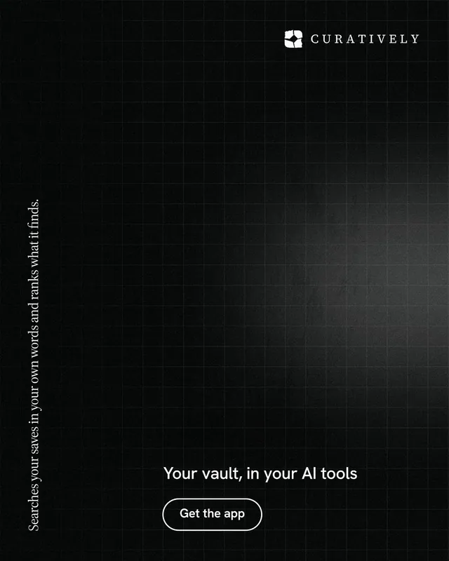 Instagram portrait post for Curatively: "Searches your saves in your own words and ranks what it finds." Phosphor atlas style, vertical layout, dark palette in black.