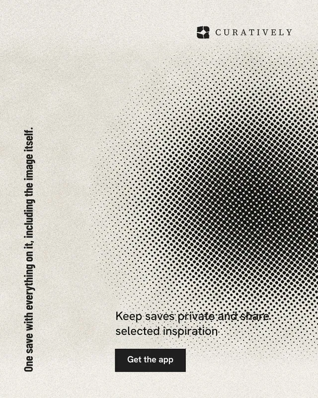 Instagram portrait post for Curatively: "One save with everything on it, including the image itself." Ink sticker style, vertical layout, light palette in white, grey, yellow.