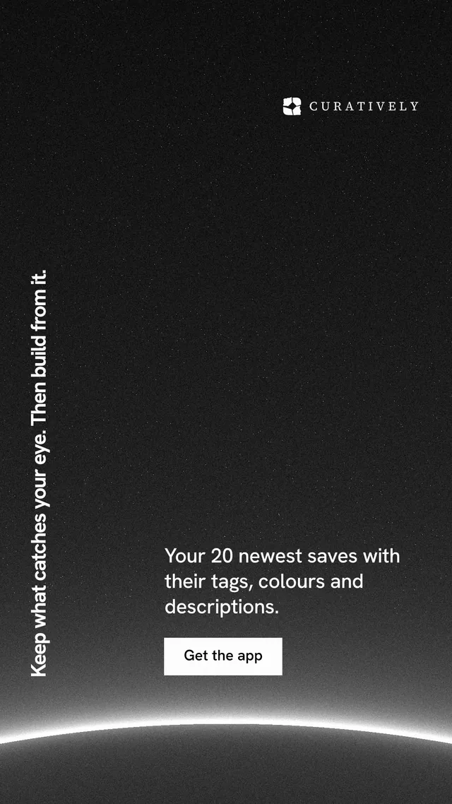Instagram story for Curatively: "Keep what catches your eye. Then build from it." Swiss style, vertical layout, dark palette in black, grey.