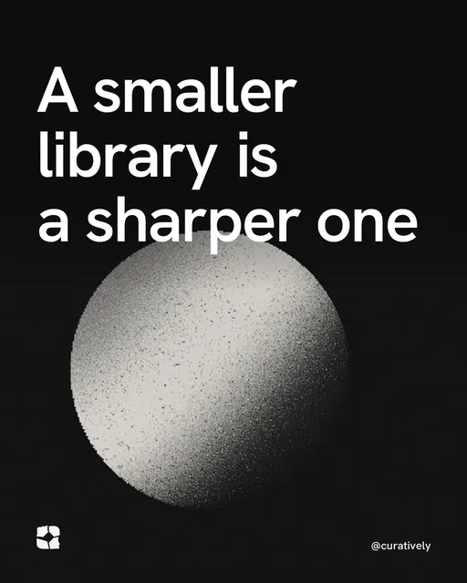Video for Curatively: "A smaller library is a sharper one". Shader loop, 6.0 s, dark palette.
