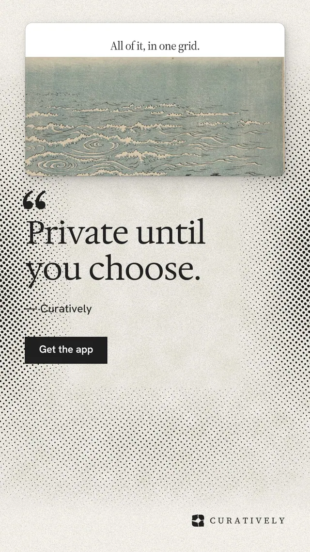 Instagram story for Curatively: "Private until you choose." Ink sticker style, quote layout, light palette in white, grey, yellow.