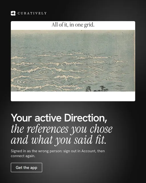 Video for Curatively: "Your active Direction, the references you chose and what you said fit.". Doc motion loop, 6.0 s, dark palette.