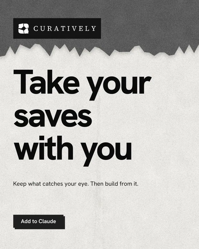 Instagram portrait post for Curatively: "Take your saves with you". Paper trio style, announce layout, light palette in white, grey.