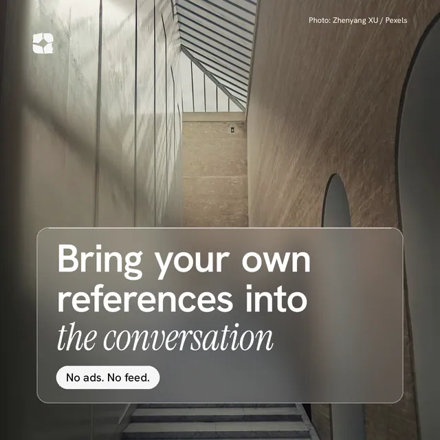 Instagram post for Curatively: "Bring your own references into the conversation". Glass style, technique:pexels ingredient layout, light palette in grey, black.