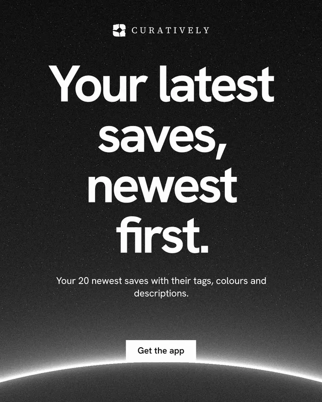 Instagram portrait post for Curatively: "Your latest saves, newest first." Swiss style, centred layout, dark palette in black, grey.
