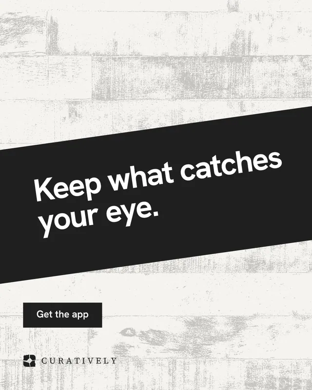 Instagram portrait post for Curatively: "Keep what catches your eye." Swiss style, diagonal layout, light palette in white, black, grey.