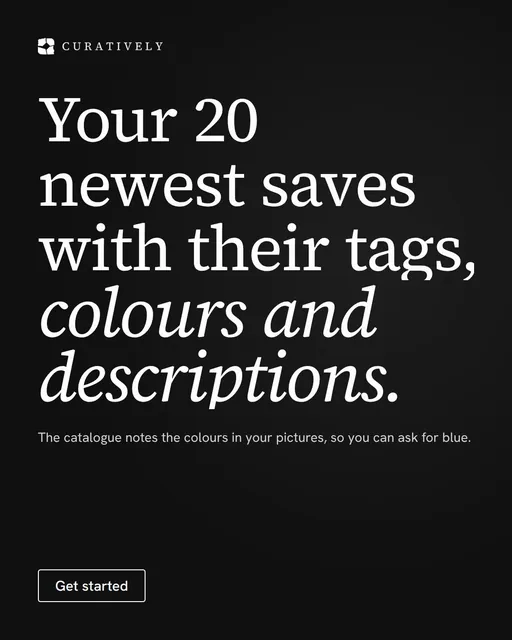 Video for Curatively: "Your 20 newest saves with their tags, colours and descriptions.". Doc motion loop, 8.0 s, dark palette.