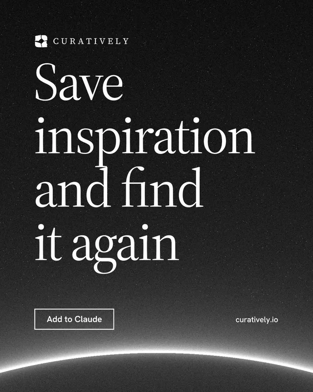 Instagram portrait post for Curatively: "Save inspiration and find it again". Editorial style, poster layout, dark palette in black, grey.