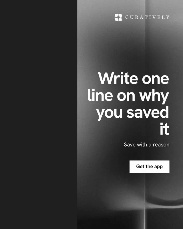 Instagram portrait post for Curatively: "Write one line on why you saved it". Swiss style, right layout, dark palette in black, grey.