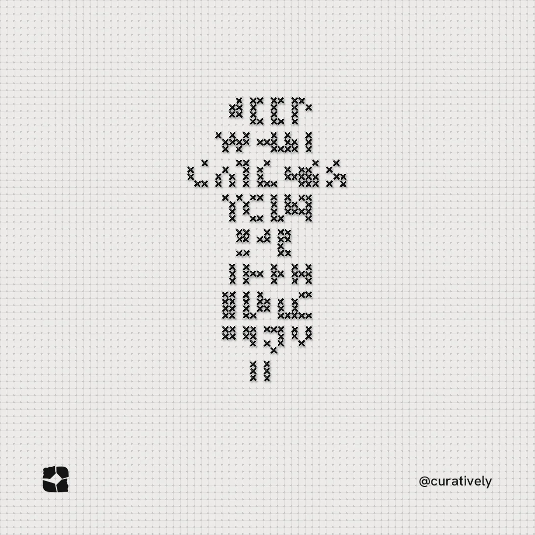 Instagram post for Curatively: "Keep what catches your eye. Then build from it." Stitch style, technique:raster type fx layout, light palette in white.