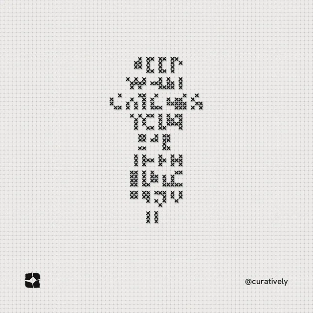 Instagram post for Curatively: "Keep what catches your eye. Then build from it." Stitch style, technique:raster type fx layout, light palette in white.