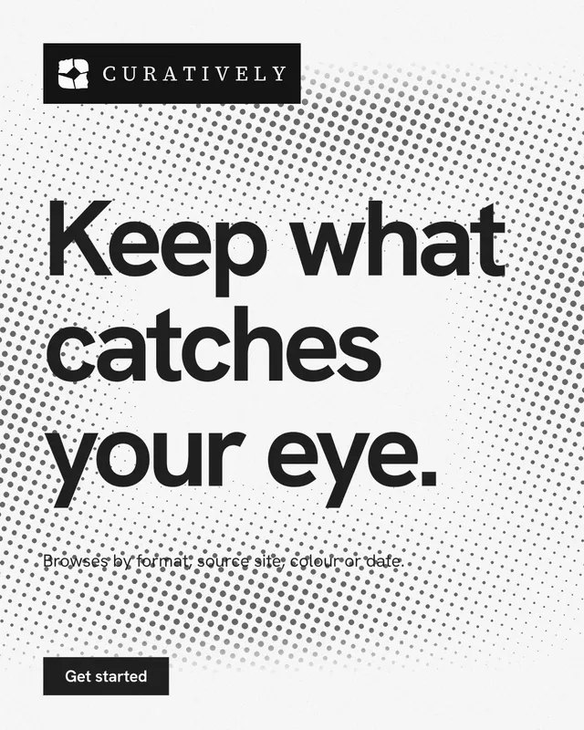 Instagram portrait post for Curatively: "Keep what catches your eye." Swiss style, announce layout, light palette in white, grey.