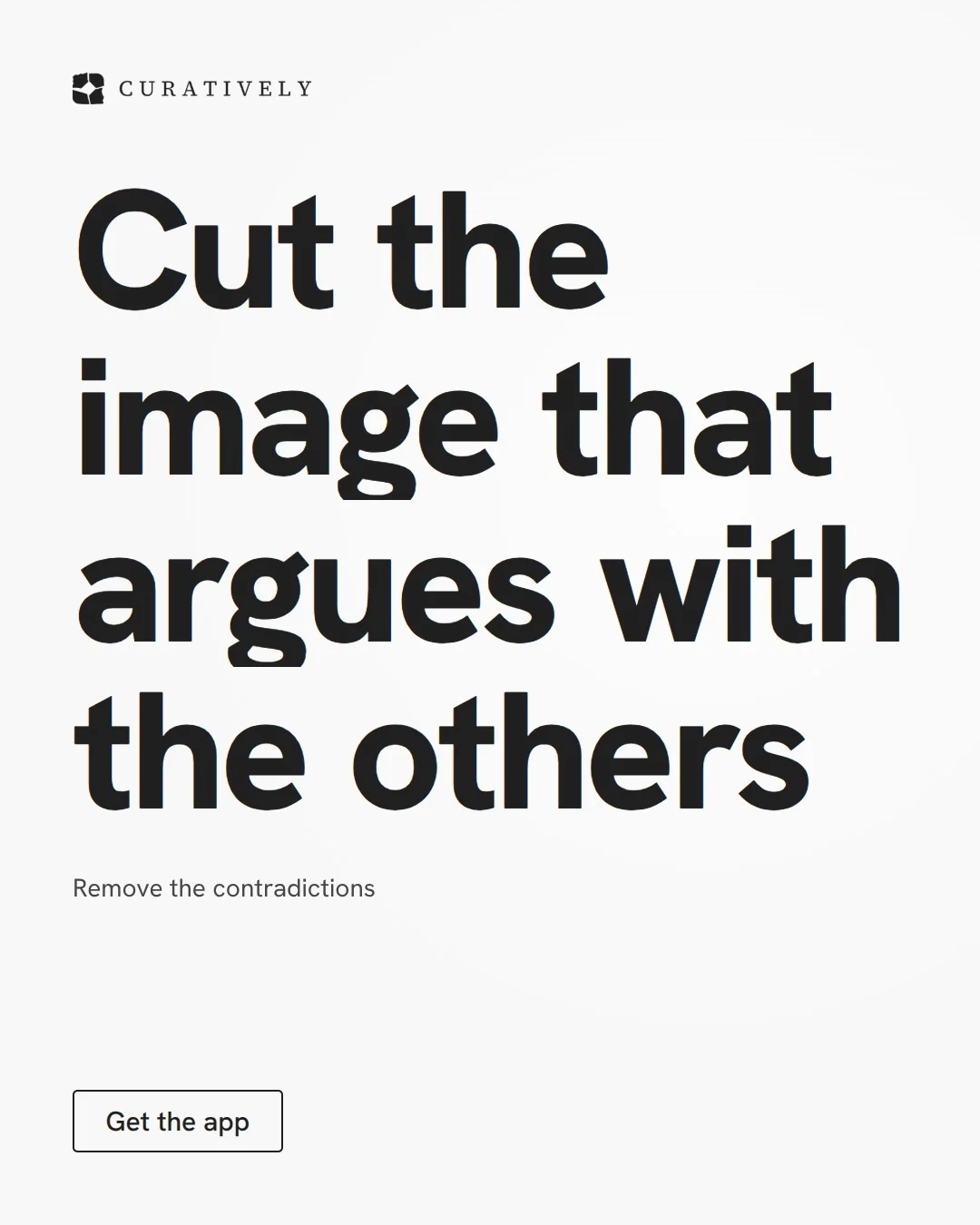 Video for Curatively: "Cut the image that argues with the others". Doc motion loop, 7.0 s, light palette.