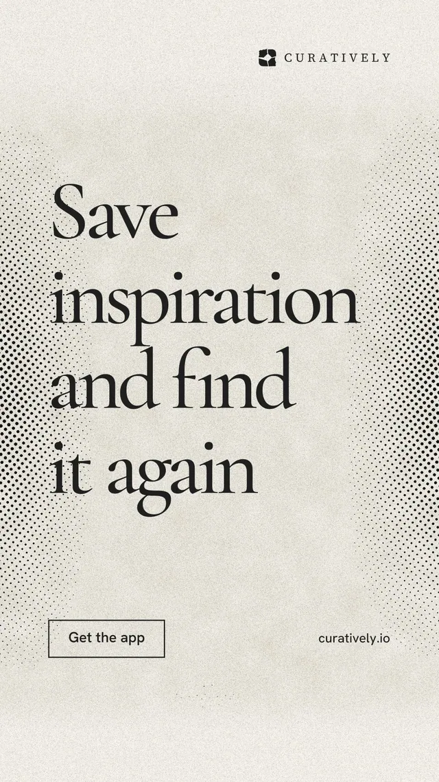 Instagram story for Curatively: "Save inspiration and find it again". Editorial style, poster layout, light palette in yellow, white, grey.