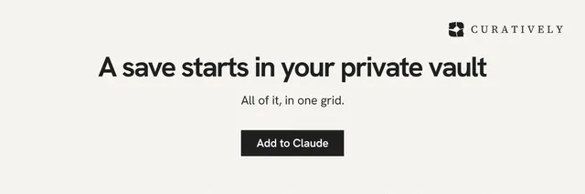 X header for Curatively: "A save starts in your private vault". Swiss style, centred layout, light palette in white.