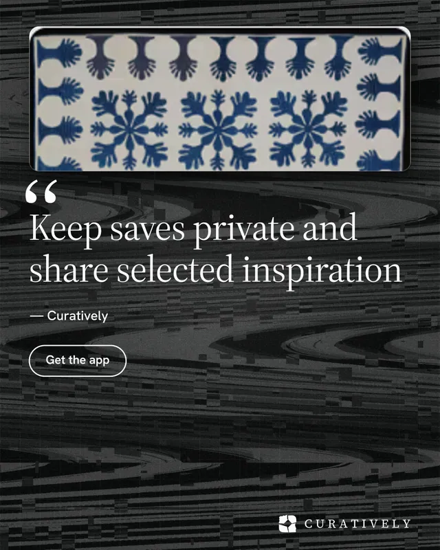Instagram portrait post for Curatively: "Keep saves private and share selected inspiration". Phosphor atlas style, quote layout, dark palette in black, grey.