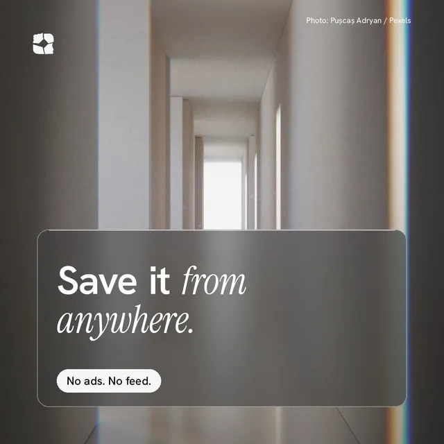 Instagram post for Curatively: "Save it from anywhere." Glass style, technique:pexels ingredient layout, light palette in grey, black.