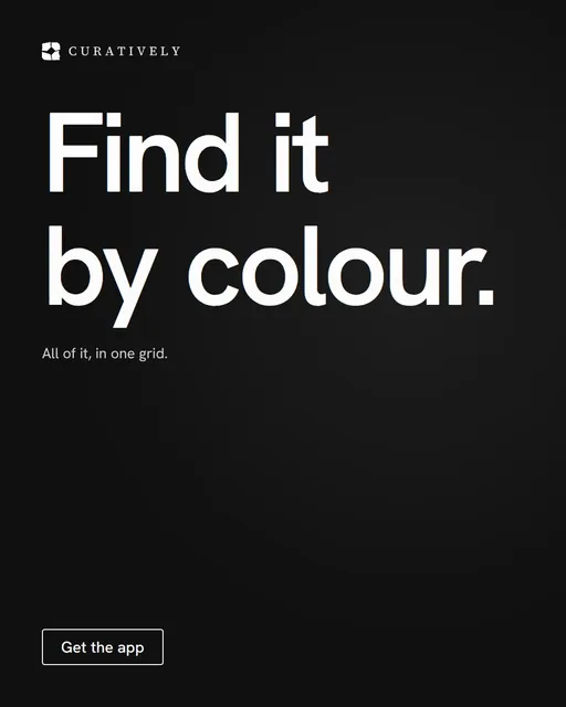 Video for Curatively: "Find it by colour.". Doc motion loop, 6.0 s, dark palette.