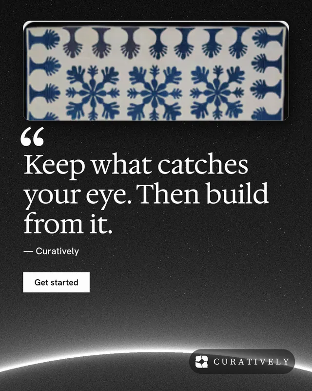Instagram portrait post for Curatively: "Keep what catches your eye. Then build from it." Swiss style, quote layout, dark palette in black, grey.