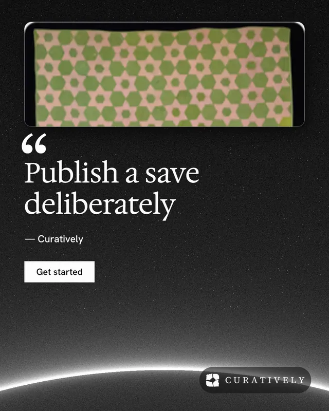 Instagram portrait post for Curatively: "Publish a save deliberately". Swiss style, quote layout, dark palette in black, grey, yellow.