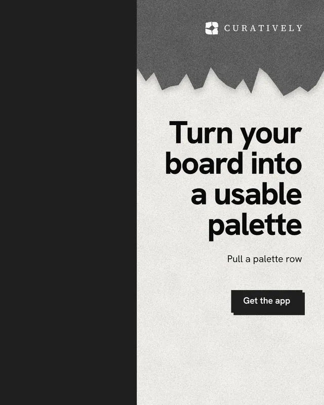 Instagram portrait post for Curatively: "Turn your board into a usable palette". Paper trio style, right layout, light palette in black, white, grey.