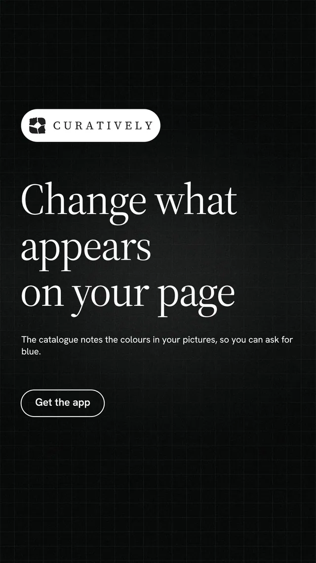 Instagram story for Curatively: "Change what appears on your page". Phosphor atlas style, announce layout, dark palette in black, grey.
