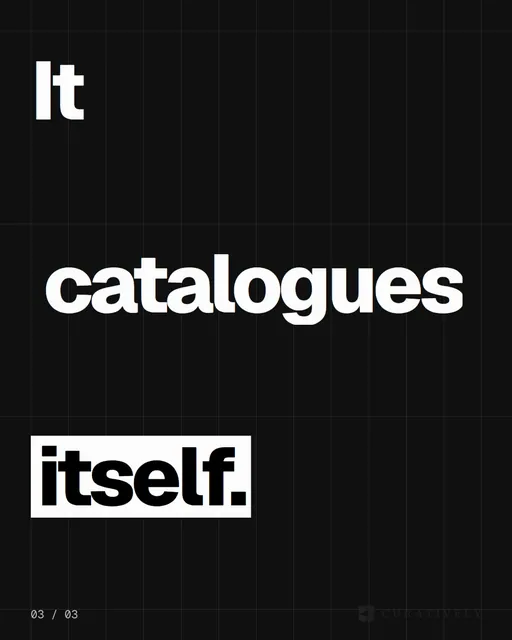 Video for Curatively: "One save with everything on it, including the image itself.". Kinetic type grid, 6.0 s, dark palette.