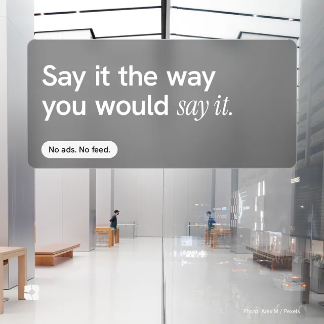 Instagram post for Curatively: "Say it the way you would say it." Glass style, technique:pexels ingredient layout, light palette in grey, white.