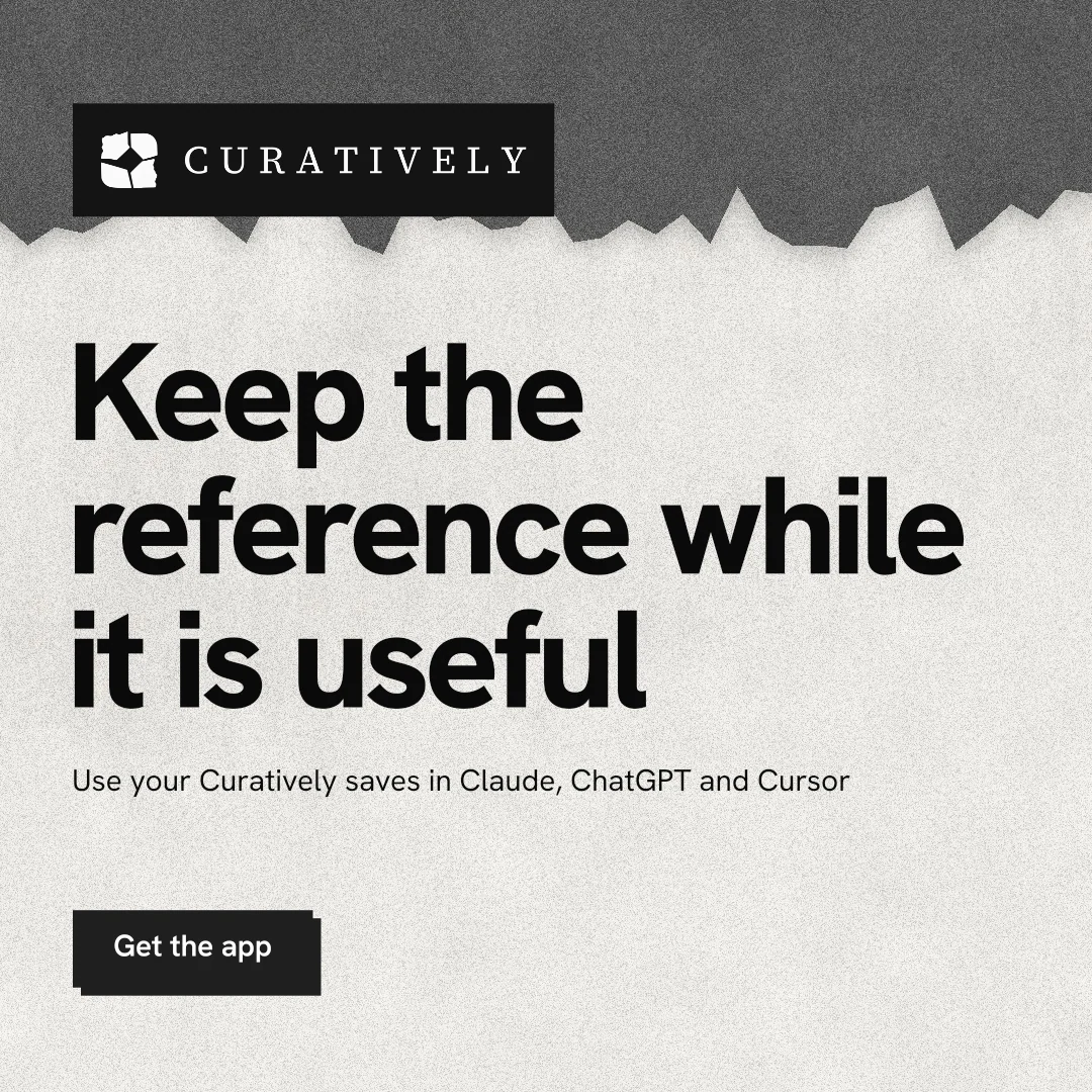 Instagram post for Curatively: "Keep the reference while it is useful". Paper trio style, announce layout, light palette in grey, white.