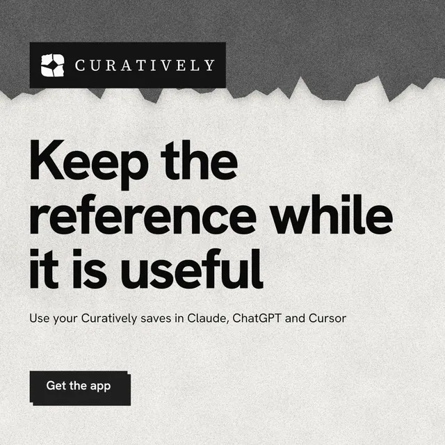 Instagram post for Curatively: "Keep the reference while it is useful". Paper trio style, announce layout, light palette in grey, white.