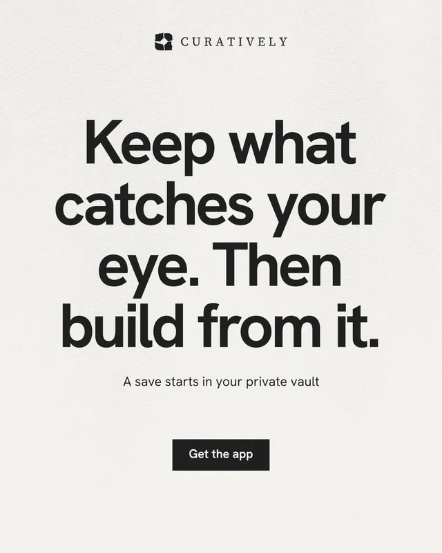 Instagram portrait post for Curatively: "Keep what catches your eye. Then build from it." Swiss style, centred layout, light palette in white, grey.