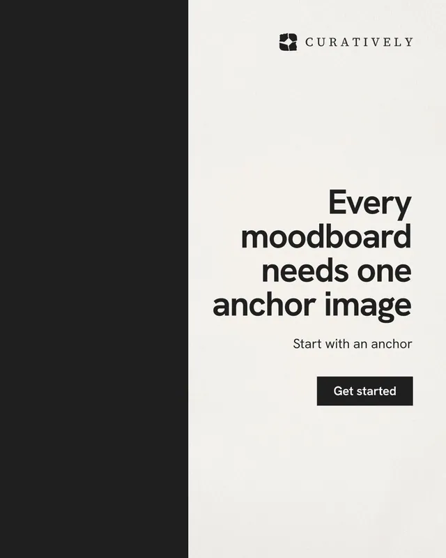 Instagram portrait post for Curatively: "Every moodboard needs one anchor image". Swiss style, right layout, light palette in black, white.