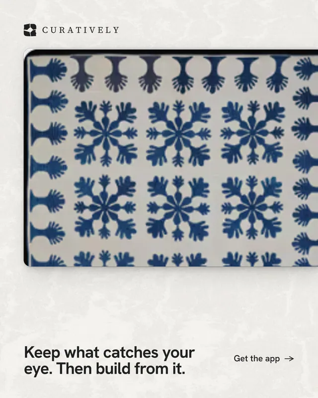 Instagram portrait post for Curatively: "Keep what catches your eye. Then build from it." Swiss style, image led layout, light palette in grey, white, blue.