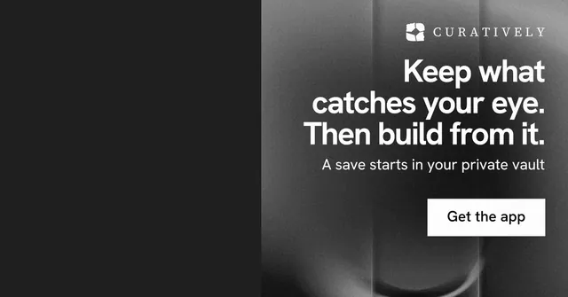 Social ad for Curatively: "Keep what catches your eye. Then build from it." Swiss style, right layout, dark palette in black, grey.