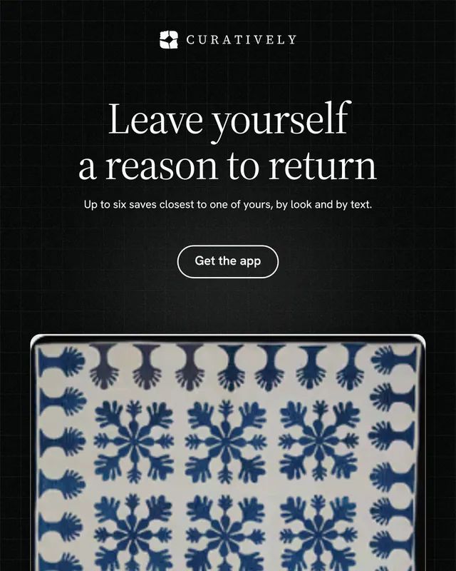 Instagram portrait post for Curatively: "Leave yourself a reason to return". Phosphor atlas style, centred layout, dark palette in black, grey.