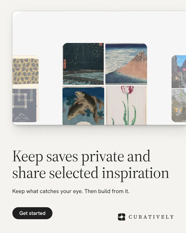 Instagram portrait post for Curatively: "Keep saves private and share selected inspiration". Data card style, bottom layout, light palette in white, grey.