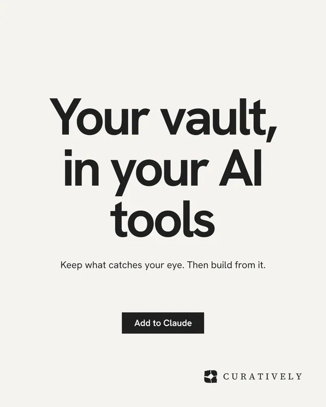 Instagram portrait post for Curatively: "Your vault, in your AI tools". Swiss style, centred layout, light palette in white, grey.
