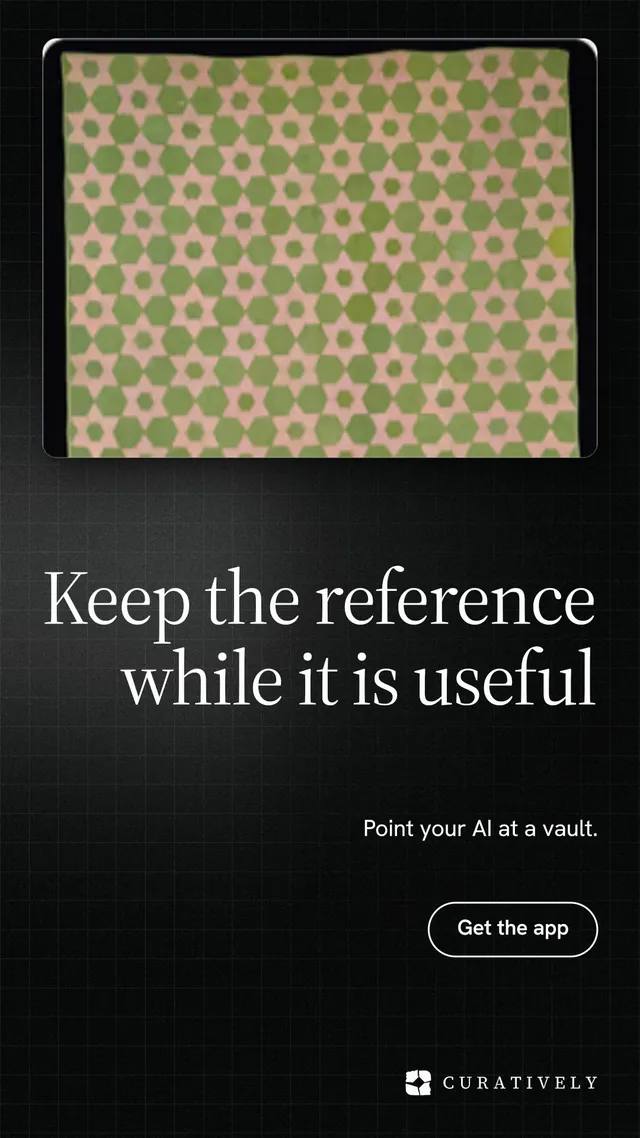 Instagram story for Curatively: "Keep the reference while it is useful". Phosphor atlas style, right layout, dark palette in yellow, black.