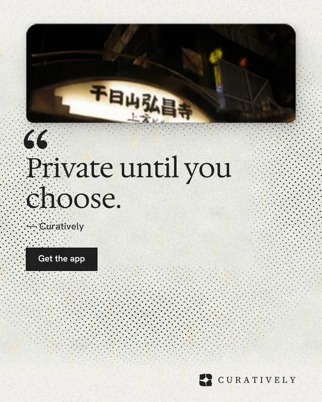 Instagram portrait post for Curatively: "Private until you choose." Ink sticker style, quote layout, light palette in white, black.