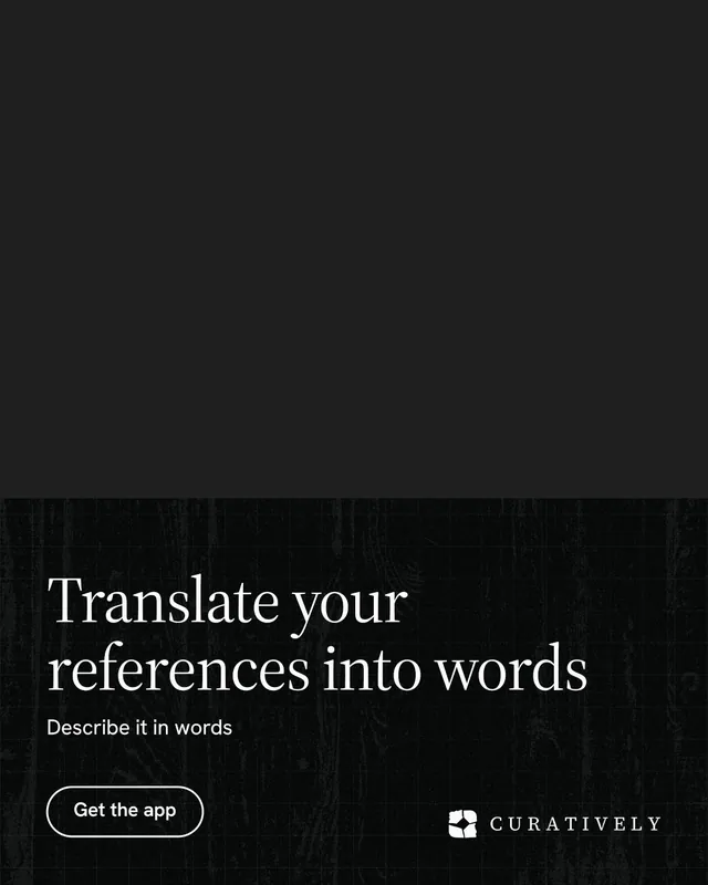 Instagram portrait post for Curatively: "Translate your references into words". Phosphor atlas style, bottom layout, dark palette in black.