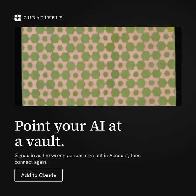 Video for Curatively: "Point your AI at a vault.". Doc motion loop, 7.0 s, dark palette.